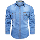 Men's Spring Denim Thin Shirt Soft Cotton Slim Fit Jeans Cowboy Streetwear Male Autumn Shirts