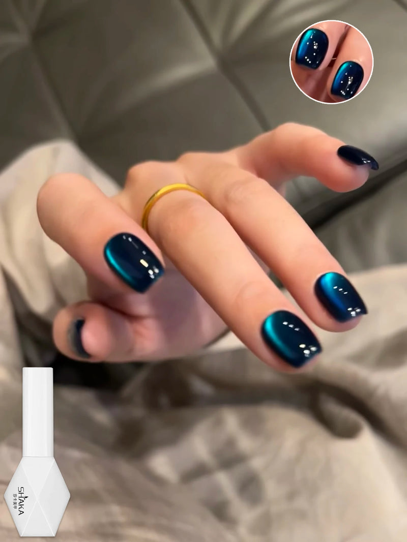 Winter Nails Blue Black Red Glass Bead Crystal Cat Eye Gel Nail Polish Sparkling Nail