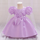 Baby Girls Party Dress Puff Sleeve Purple Wedding Princess Dresses for Kids Baptism Bridesmaid