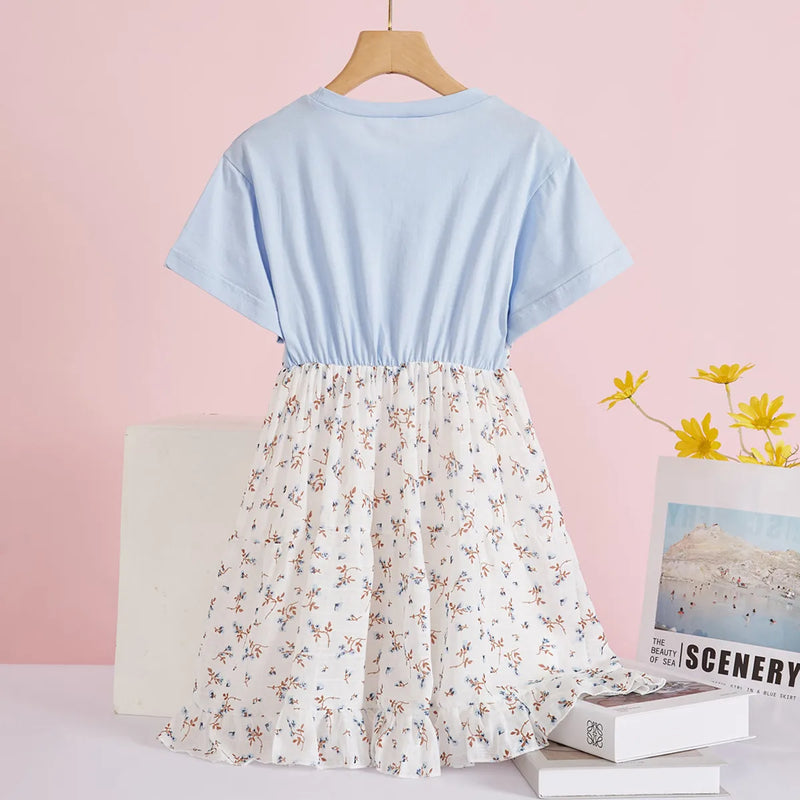 Floral Spaghetti Strap Dress with Blue T-Shirt