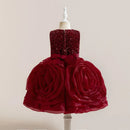 Girls Big Flower Party Dress for Kids Pink Tulle Birthday Wedding Girl Dresses