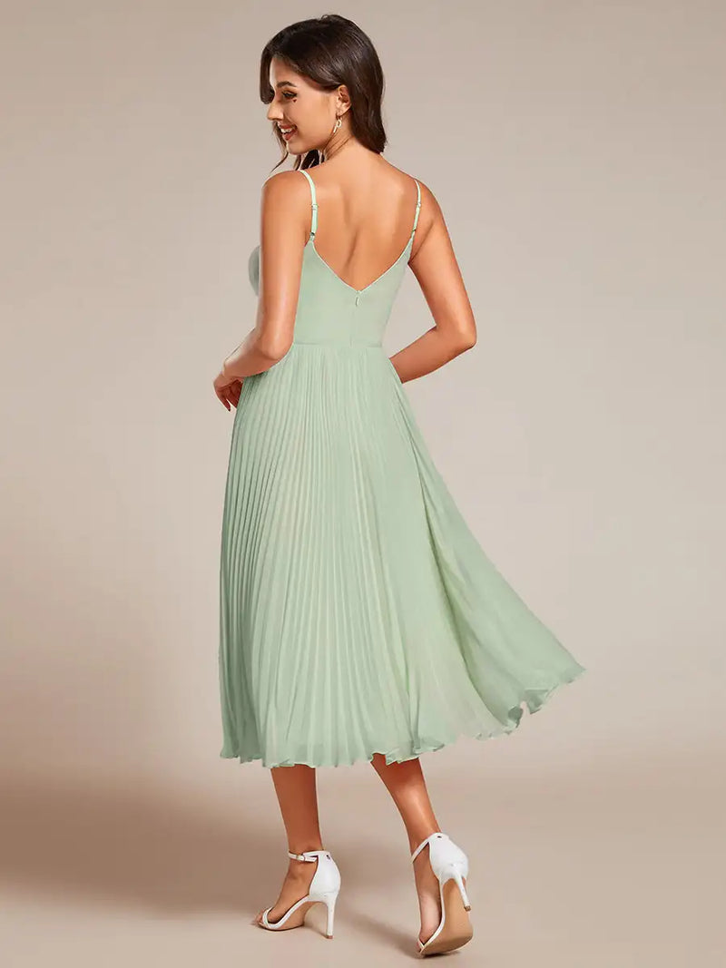 Elegant Evening Dresses Deep Neck Midi Dress