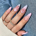 Handmade Manicure Almond Fake Nails Cute Flower Limited Press On Nails Design with Adhesive Nail File Set