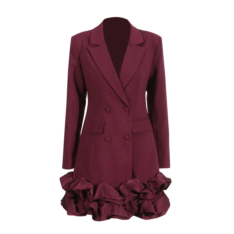Elegant Chic Dresses for Women Notched Collar Patchwork Double Breasted Mini Dress Female
