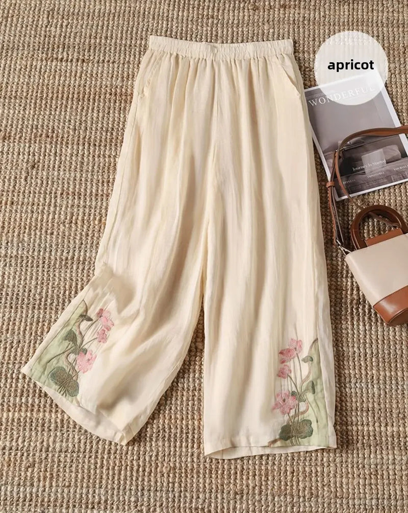 Summer Loose Fit Embroidered Casual Pants Women Female Clothing