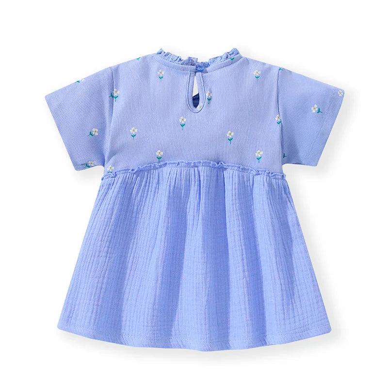 Girls Clothes Blue Dresses Kids Clothes Summer Cartoon Short Sleeves Children's Clothing Cotton