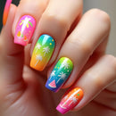 Colorful nail art with palm trees and watermelons on a neutral background, Obroi