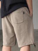 Summer Retro Knitted Shorts Men's Straight Washed Pure Cotton Drawstring Loose Sports Shorts