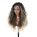 13x4 Curly Lace Front Wig 22 Inches Pre Plucked Pre Cut Water Wave Lace Wigs For Women Ombre Brown Wigs