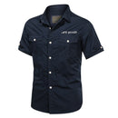 Summer New Men Military Tactical Short-sleeved Shirt Cotton Casual Loose Top Men Lapel Solid Single-breasted Shirt
