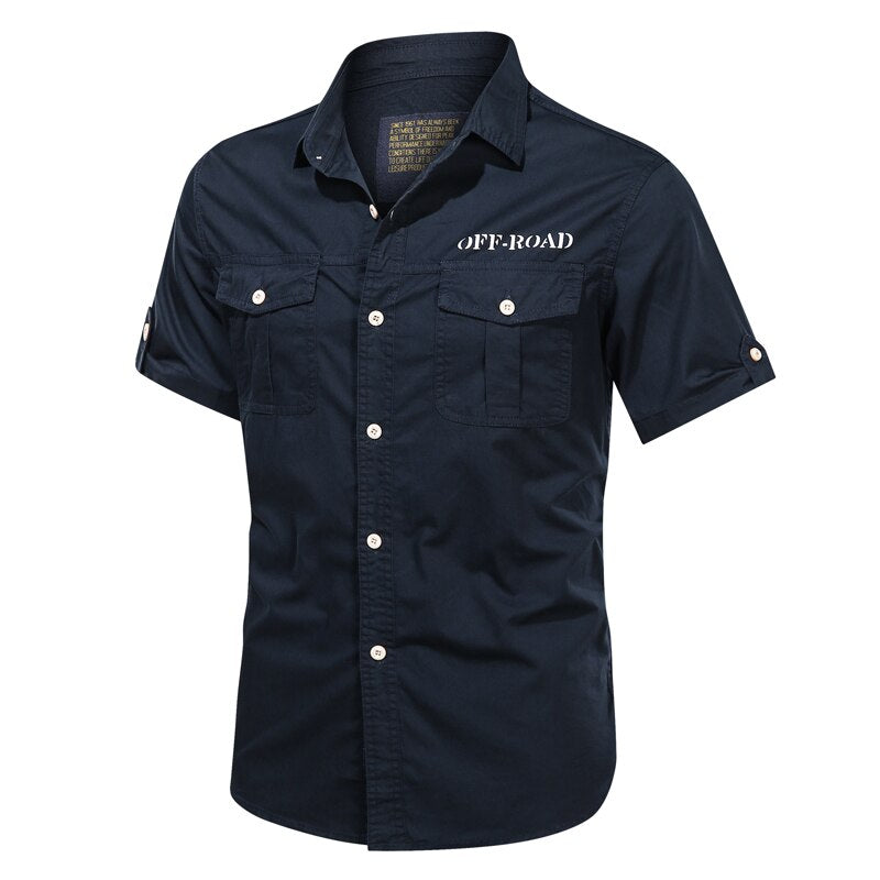 Summer New Men Military Tactical Short-sleeved Shirt Cotton Casual Loose Top Men Lapel Solid Single-breasted Shirt