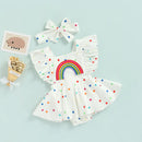 Toddler Baby Girls Summer Romper Dress Cute Rainbow Dots Pattern Ruffle Sleeve Cross Backless Jumpsuits And Headband