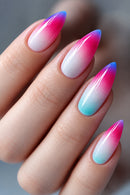Blue Pink Purple Gradient Press on Nails Medium Ins Press on Nail Tips Wearable False Nails Tips DIY Manicure 24Pcs Nails