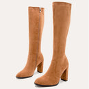 Women Knee High Boots Winter Suede Side Zip Chunky High Heel Boots Women Sexy Shoes High Boots
