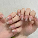 24Pcs Medium Coffin Press on Nails Simple Ballet Nails Glitter Diamond Stick on Nails French Ombre Nail Art