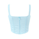 Women Blue Cotton Boning Corset Summer Party Chic Crop Top