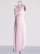 Appliques Dress For Women Round Neck Sleeveless High Waist Slimming Elegant Dresses Female