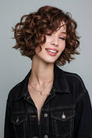 Brown Short Curly Bob C Part Lace Front Human Hair Wigs For Women Hair Glueless Wigs