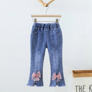 Kids Baby Girls Jeans Beading Bow Denim Pants Spring Autumn Children Casual Trousers Toddler Clothes