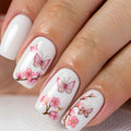 Medium nails for women girls pink flowers butterfly design for Spring summer season Square nail tips press on nails