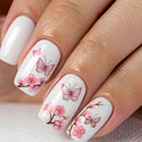 Medium nails for women girls pink flowers butterfly design for Spring summer season Square nail tips press on nails