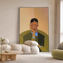 Modern living room with a large abstract painting of a woman on the wall, Obroi