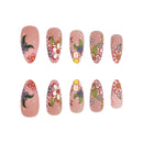 24pcs Spring Summer Flowers Fake Nail Full Cover Almond Press On Nails