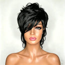 Short Mullet Pixie Cut Wig Natural Black Made With Bangs Soft Smooth For Women Festival Party Daily