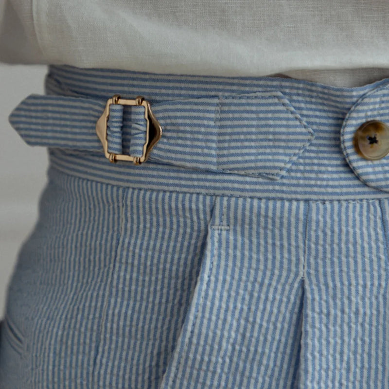 Summer Straight Pants Blue Stripe Casual Trousers Men