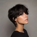 Woman with stylish haircut and earrings against a neutral background, Obroi