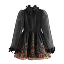 Women's Flower organza dress Lantern Sleeve Slim Mini Puffy Dress