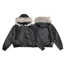 Detachable Fur Collar Leather Jacket Men's High Street Oversized Silhouette Cotton-padded Winter