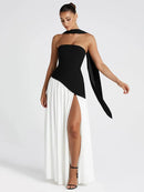 Strapless Off-shoulder Dress For Women Gown Scarf Collar Thigh High Split