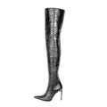 Black leather knee-high boot on a white background, Obroi