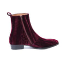 Red Velvet Chelsea Boots Designer Side Zipper Men's Boots Handmade Men Boots