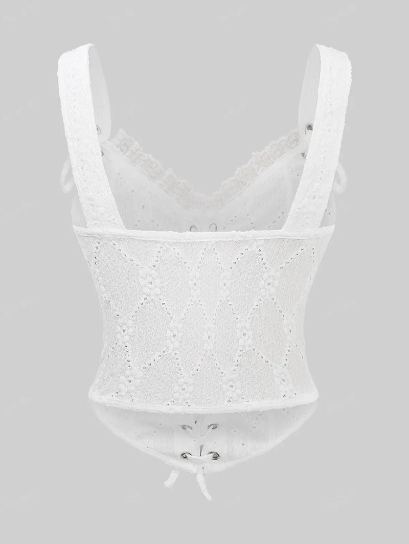 Gothic Corset  Lace-up Textured Lace Trim Ruffles Textured Corset Tops