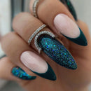 Blue Nails With Flower diamond Wearable Stiletto Fake Nails Full Cover Nail Tips Press On Nails
