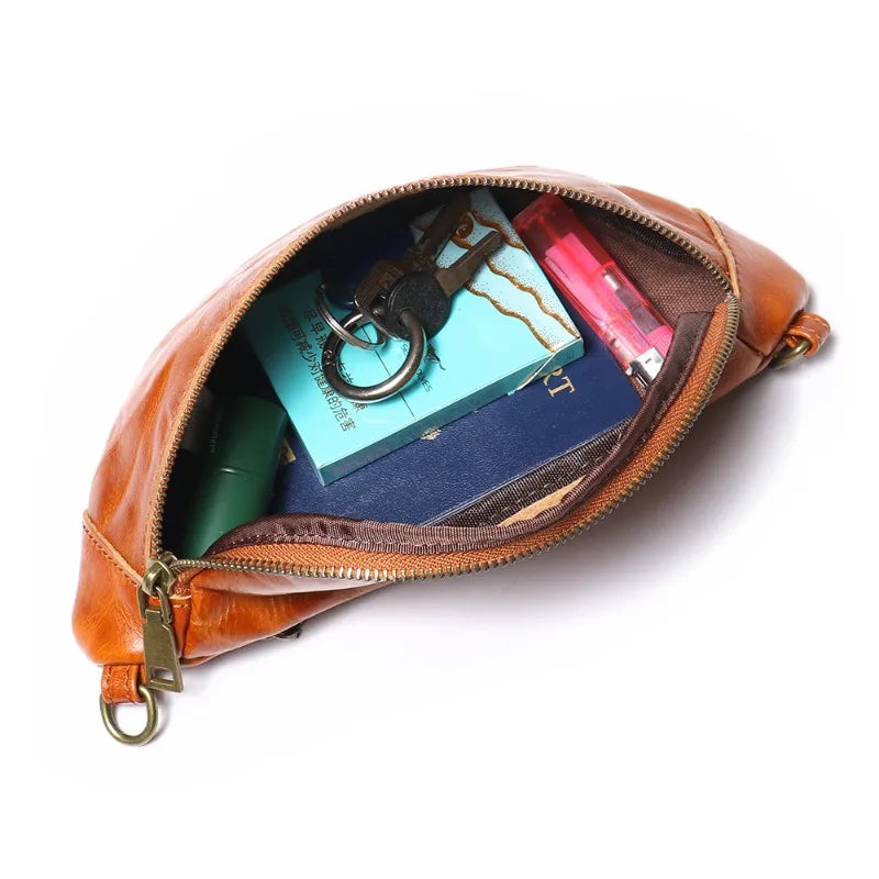 Genuine leather chest bag for men casual crossbody bag waist bag.