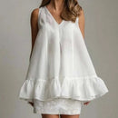 White Cotton Women's Blouse Summer Blouses Elegant Ruffled Loose Open Back Blouses