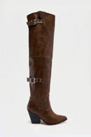 Women Buckle Strap Over The Knee Boots Thin Female Thigh High Pointed Toe Boots