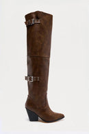 Women Buckle Strap Over The Knee Boots Thin Female Thigh High Pointed Toe Boots