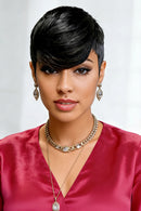 Woman with stylish haircut and jewelry against a white background, Obroi