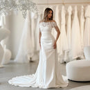 Simple Mermaid Wedding Dresses White Off The Shoulder Flower Satin Bridal Dress Wedding Prom Gowns