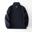 Navy blue fleece pullover with brand logo on a white background, Obroi