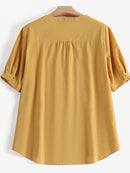 Casual Lace Patchwork Blouse Summer Half Sleeve O-Neck Tops Female Pure Cotton Pleated Design Vintage Tops