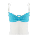 Women Crochet Knit Crop Camis Pearl Backless Top Sleeveless Lace-up Beach Camisole Trendy Streetwear