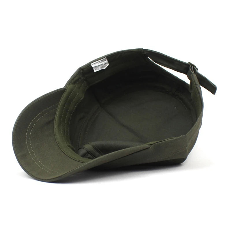 Military Style Army Cap Men Women Pure Washed Cotton Flat Top Cap Summer Autumn Adjustable Visor Hat