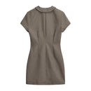 Vintage Plaid Mini Dress Women Lapel Collar Short Sleeve Elegant Office Ladies Dresses Pencil