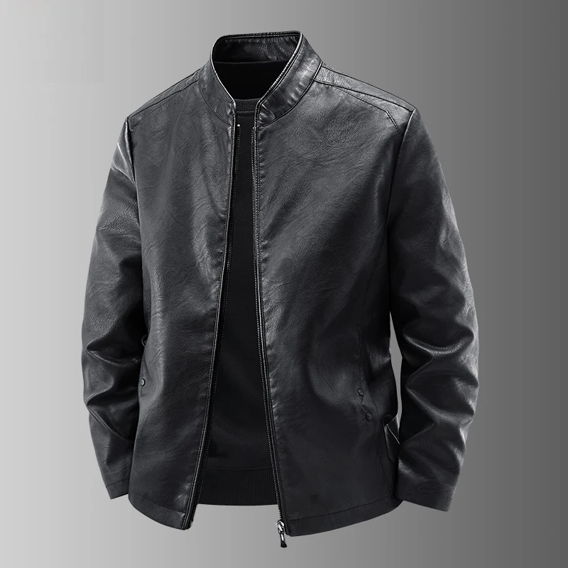 Autumn winter Jacket Men Light Luxury Casual Fit Slim Baseball Clothes Man Trendy Motorcycle Leather Coat