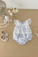 Summer Baby Girl Sweet and Cute Floral Floral Jumpsuit Baby Girl Floral Stitching Mesh Jumpsuit